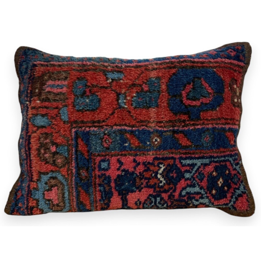 Antique Vintage Turkish Rug Fragment Pillow Multicolor Boho Wool Velvet 13x18
